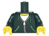 Torso Hoodie with Green Ties and Pockets, Silver Zipper over White Shirt Pattern / Dark Green Arms with Green Cuffs Pattern / Yellow Hands