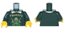 Torso Sweater with Gold Ninjago Logogram 'NEMANJA' and Green Ninja Lloyd with Katanas over White Shirt with Collar, Yellow Neck Pattern / Dark Green Arms / Yellow Hands
