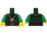 Torso Open Jacket over Dark Red Vest, Gold Necklace with White Skull, Belt with Buckle and Emblem Pattern (BAM) / Green Arms / Yellow Hands