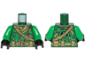 Torso Ninjago Robe, Dark Tan Undershirt, Belt, Ropes, Pouches and Green Leaves Pattern / Green Arms / Black Hands