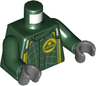 Torso Racing Suit with Lotus Logo, Silver Stitching, Yellow Stripes Pattern / Dark Green Arms / Dark Bluish Gray Hands