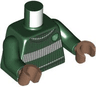 Torso Quidditch Jumper Ribbed with Light Bluish Gray Stripes and Green Slytherin Crest Pattern / Dark Green Arms / Medium Brown Hands