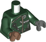 Torso Dark Silver Armor and Tube, Dark Tan Straps, Sand Green Trim Pattern / Dark Green Arms / Dark Bluish Gray Hand Left / Medium Brown Hand Right