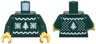 Torso Knit Fair Isle Holiday Sweater with White and Gold Snowflakes and Christmas Trees Pattern / Dark Green Arms / Yellow Hands
