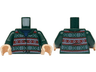 Torso Fair Isle Cardigan Sweater with Red and White Stripes across Top, Middle and Bottom over Blue Shirt Pattern / Dark Green Arms / Light Nougat Hands