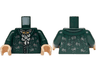 Torso Jacket Open with Buttons, Neck Ruffle with Gold Brooch, Silver Swirls Pattern / Dark Green Arms / Light Nougat Hands