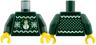 Torso Knit Fair Isle Holiday Sweater with White Snowflakes and Snowman with Gold Hat and Scarf Pattern / Dark Green Arms / Yellow Hands