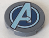 Tile, Round 2 x 2 with Bottom Stud Holder with Dark Blue and Metallic Light Blue Avengers Logo Pattern