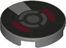 Tile, Round 2 x 2 with Bottom Stud Holder with Black, Dark Red and Silver Armor Plates and Circles Pattern