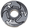 Tile, Round 2 x 2 with Hole with Propeller with 3 Silver Blades Pattern