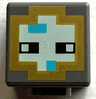 Minifigure, Head, Modified Cube with Pixelated Gold, Light Aqua, and Medium Azure Helmet and Black Eyes Pattern (Minecraft Diver)