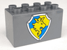 Duplo, Brick 2 x 4 x 2 with Shield - Lion and Crown on Yellow and Blue Pattern