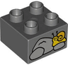 Duplo, Brick 2 x 2 with Light Bluish Gray Stones and Yellow and Bright Light Orange Snail Pattern