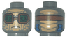 Minifigure, Head Alien SW Weequay with Nougat Face, Large Eyes, Reddish Brown Goggles with Green Lenses, Frown, Blue Tubes on Back Pattern