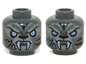 Minifigure, Head Dual Sided Alien Chima Tiger White Fangs, Black Stripes and Bright Light Blue Eyes, Neutral / Angry Pattern (Stealthor)