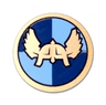 Minifigure, Shield Circular / Round Flat Face with Winged Helmet on Dark Blue and Medium Blue Quarters Background Pattern