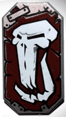 Minifigure, Shield Octagonal Long  with Troll Skull Pattern