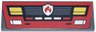 Tile 2 x 6 with Red Fire Engine Front End with Grille, Silver Reflectors and Fire Badge, Yellow Headlights Pattern