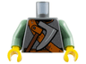 Torso Viking Chain Mail, Dark Orange Belt and Shoulder Strap, Silver Axe with Reddish Brown Handle Pattern / Sand Green Arms / Yellow Hands