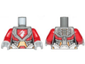 Torso Nexo Knights Female Armor with Orange and Gold Circuitry and Emblem with White Dragon Pattern / Red Arms / Light Bluish Gray Hands