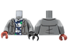 Torso Jacket Open over Dark Blue and White Shirt Pattern / Dark Bluish Gray Arms / Black Hand Left / Dark Red Hand Right
