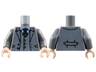 Torso Jacket and Vest with Sand Blue Pinstripes, Dark Blue Tie, Gold Letter M Tack and Buttons Pattern / Dark Bluish Gray Arms / Light Nougat Hands