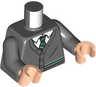 Torso Cardigan Sweater with White Shirt, Dark Green and Silver Tie and Trim (Slytherin) Pattern / Dark Bluish Gray Arms / Light Nougat Hands