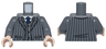 Torso Suit Jacket Open with Pockets and Black Pinstripes over Vest with Buttons and White Shirt, Dark Blue Tie Pattern / Dark Bluish Gray Arms / Light Nougat Hands