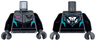 Torso Racing Suit with Dark Pink Pocket and Collar Trim, Dark Turquoise Angled Panels, Black Hawk Head Logo Pattern / Black Arms / Dark Bluish Gray Hands