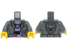 Torso Female Jacket Open, Medium Lavender and Black Striped Shirt, Metallic Light Blue Pendant Necklace Pattern (BAM) / Dark Bluish Gray Arms / Yellow Hands