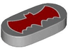 Tile, Round 1 x 2 Oval with Red Bat Batman Logo Pattern