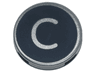 Tile, Round 2 x 2 with Bottom Stud Holder with Silver Capital Letter C on Black Background Pattern