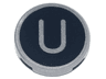 Tile, Round 2 x 2 with Bottom Stud Holder with Silver Capital Letter U on Black Background Pattern