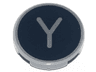 Tile, Round 2 x 2 with Bottom Stud Holder with Silver Capital Letter Y on Black Background Pattern