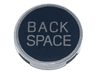 Tile, Round 2 x 2 with Bottom Stud Holder with Metallic Silver 'BACK SPACE' Pattern