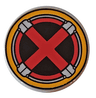 Tile, Round 2 x 2 with Bottom Stud Holder with Red X-Men Logo in Bright Light Yellow Circle Pattern