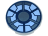 Tile, Round 2 x 2 with Bottom Stud Holder with Dark Blue, Metallic Light Blue, and Bright Light Blue Arc Reactor Pattern
