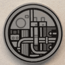 Tile, Round 2 x 2 with Bottom Stud Holder with Black and Dark Bluish Gray SW Millennium Falcon Conduits and Pipes Pattern