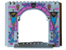 Panel 4 x 16 x 10 with Dark Pink Bricks, Roses and Flames, Torches, Dark Azure Vines, and Gold Lions on Dark Blue Banners Pattern