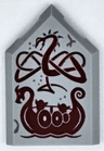 Tile, Modified 2 x 3 Pentagonal with Dark Red Dragon and Viking Ship Pattern