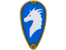 Minifigure, Shield Oval with Gold Border and White Dragon Head on Blue Background (Symbol of Bahamut) Pattern