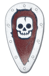 Minifigure, Shield Oval with Skull on Dark Red Background Pattern