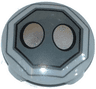 Plate, Round 2 x 2 with Rounded Bottom (Boat Stud) with 2 Silver Ovals in Dark Bluish Gray Octagon Pattern