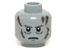 Minifigure, Head Dark Bluish Gray Eyebrows, Creases Under Eyes, Chin Dimple and Scars, Dark Red Burns, Angry Frown Pattern