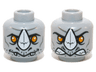 Minifigure, Head Dual Sided Alien Chima Rhinoceros with Orange Eyes and White Horn, Neutral / Angry Pattern (Rogon)