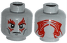 Minifigure, Head Alien Black Eyebrows, Dark Bluish Gray Cheek Lines, Red Skin Texture / Tattoos on Front and Back Pattern
