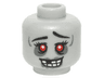 Minifigure, Head Alien Zombie Female Black Eyebrows and Eyelashes, Red Eyes, Dark Bluish Gray Eye Shadow, Lips, and Drool, Open Mouth Smile with Missing Tooth Pattern