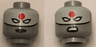 Minifigure, Head Dual Sided Female Mask White with Red Sun on Forehead and Black Lips, Stern / Angry Pattern (Katana)