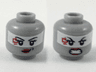 Minifigure, Head Dual Sided Female Black Eyebrows, Eyelashes, White Band Across Eyes, Red Lips and Ninjago Logogram Letter H, Lopsided Grin with Dimple / Angry Bared Teeth Pattern