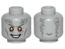 Minifigure, Head Alien with White Teeth, Dark Bluish Gray Cheek Lines, Eyebrows and Wrinkles, Orange Eyes, Smile Pattern